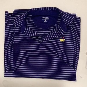 men’s masters tech polo navy blue white stripes size medium